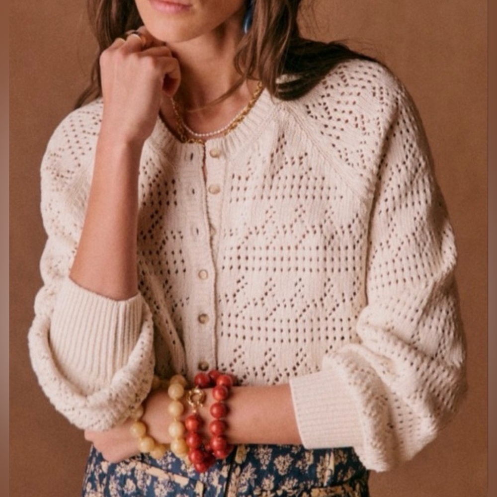 Sezane Capuchine Cotton Ecru Knit Cardigan Sweater XXL NWT